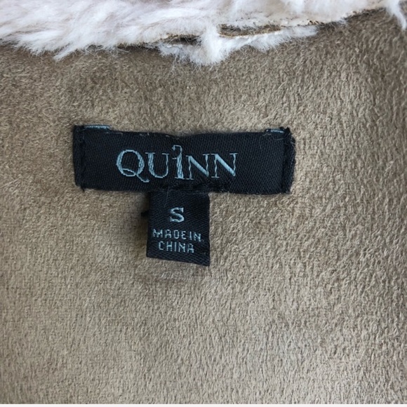 Quinn Tan Faux Suede Vest With Ivory Shearling, Size S - Picture 5 of 6